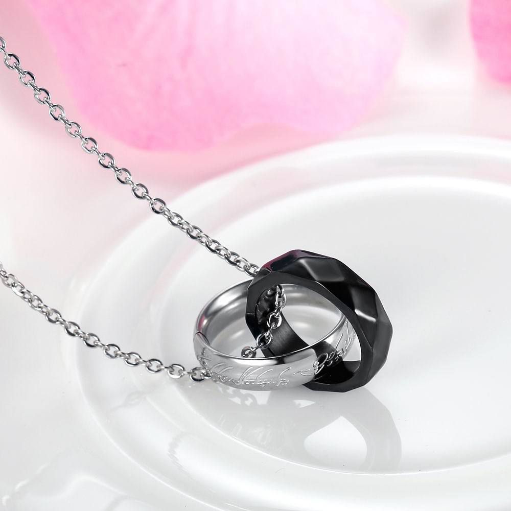 Double Loop Diamond Shape Titanium Couple's Necklace  | Wholesale Jewelry Only 5