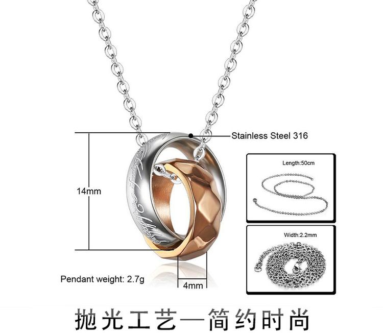 Double Loop Diamond Shape Titanium Couple's Necklace  | Wholesale Jewelry Only 6