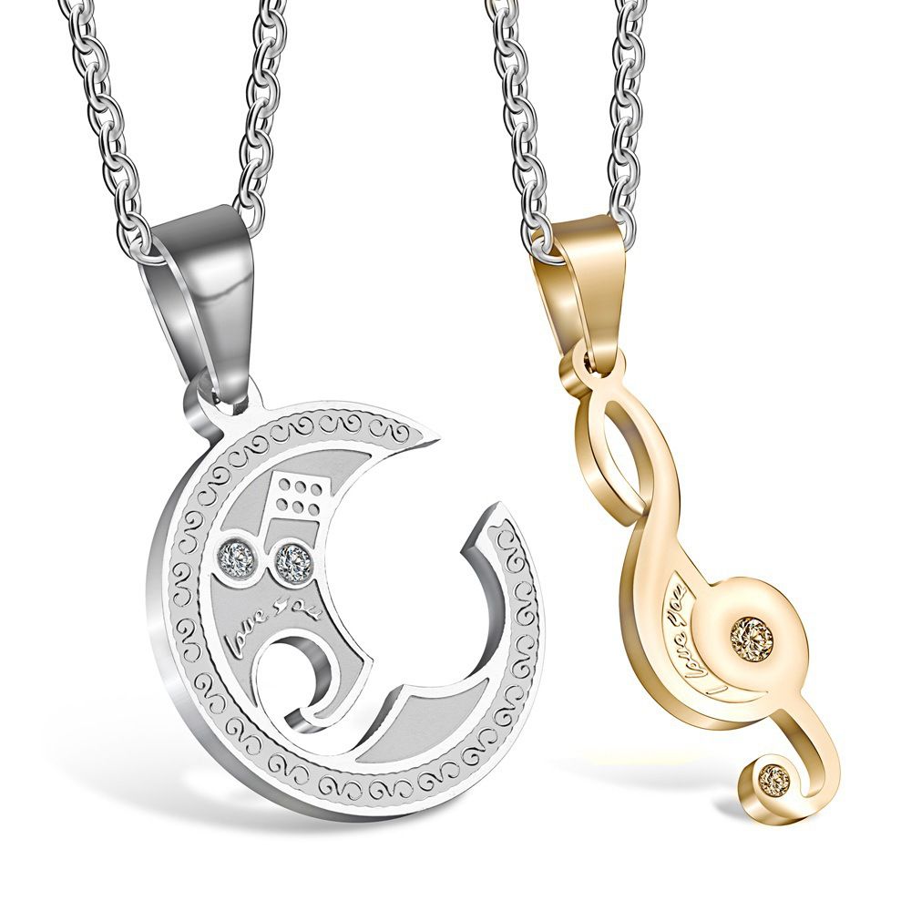 Wholesale Creative Music Symbol Titanium Couple Pendant Necklace | Wholesale Jewelry Only 1