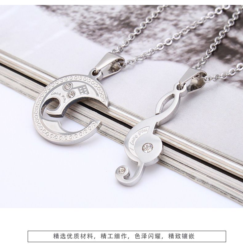 Wholesale Creative Music Symbol Titanium Couple Pendant Necklace | Wholesale Jewelry Only 2