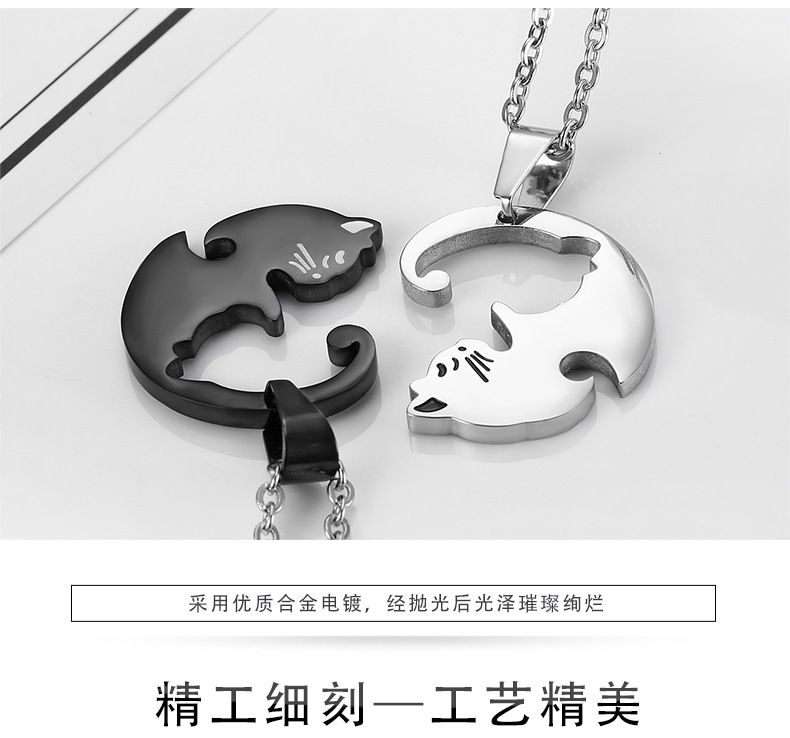  Cute Animal Cat Pendant Puzzle Couple Necklace Wholesale | Wholesale Jewelry Only 5