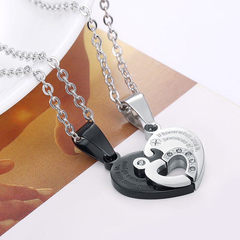 Love Spliced Zirconia Pendant Wholesale Stainless Steel Couple Necklace Gift | Wholesale Jewelry Only 2