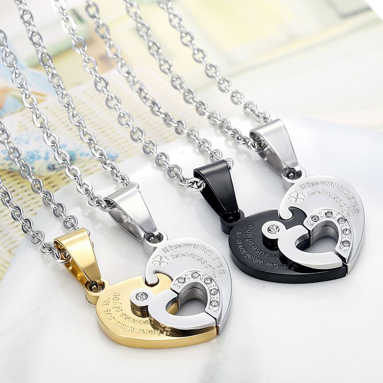 Love Spliced Zirconia Pendant Wholesale Stainless Steel Couple Necklace Gift | Wholesale Jewelry Only 3