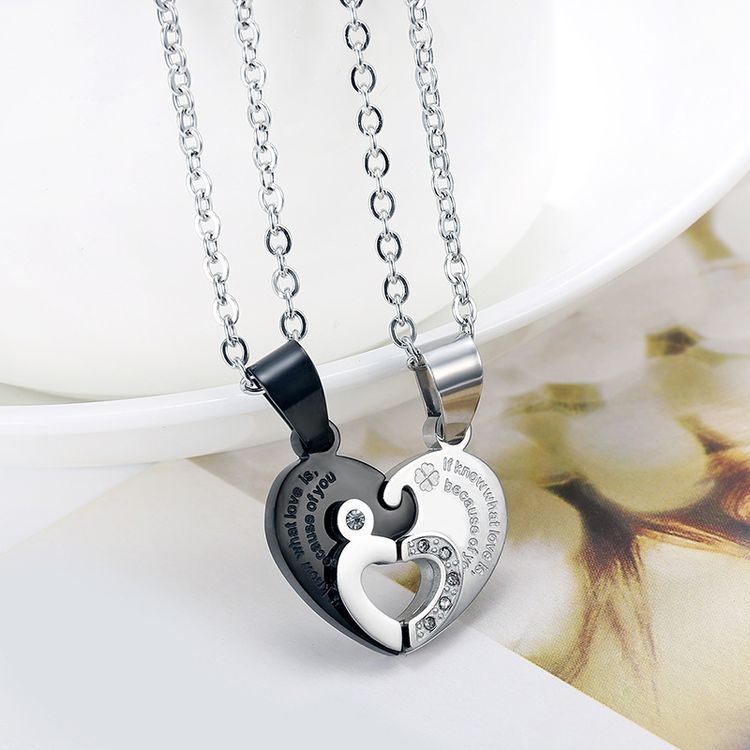 Love Spliced Zirconia Pendant Wholesale Stainless Steel Couple Necklace Gift | Wholesale Jewelry Only 4