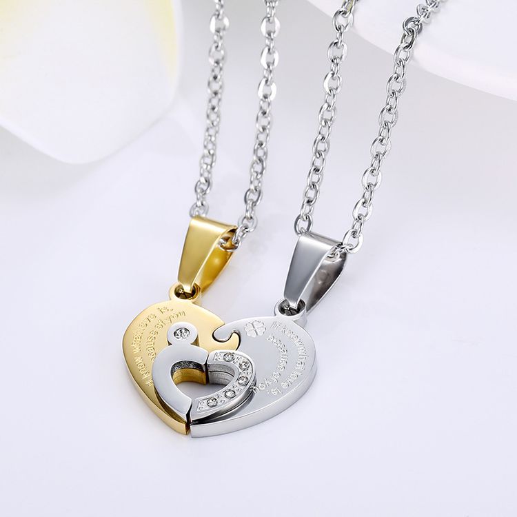Love Spliced Zirconia Pendant Wholesale Stainless Steel Couple Necklace Gift | Wholesale Jewelry Only 5