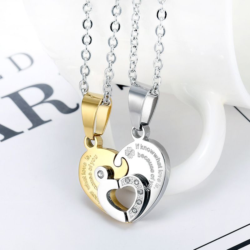 Love Spliced Zirconia Pendant Wholesale Stainless Steel Couple Necklace Gift | Wholesale Jewelry Only 6