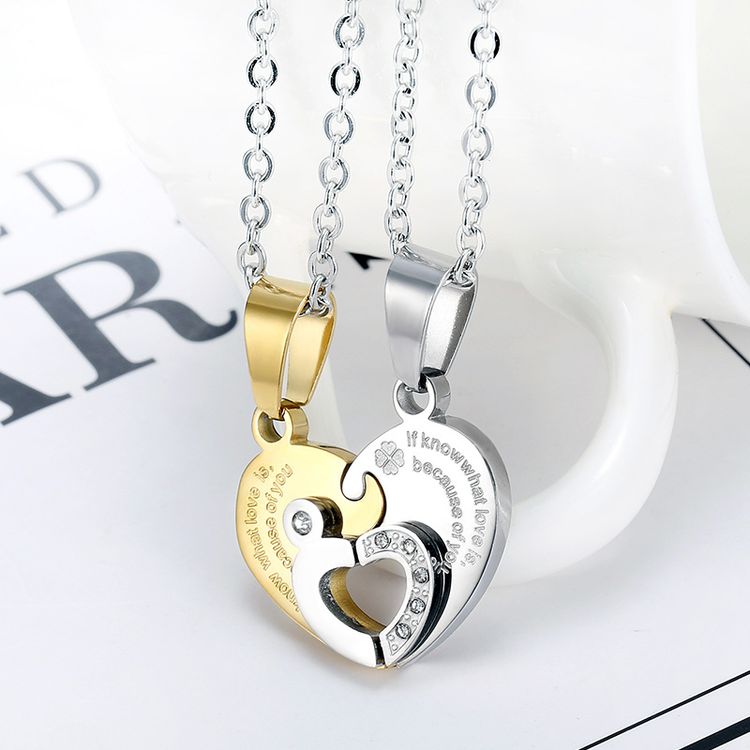 Love Spliced Zirconia Pendant Wholesale Stainless Steel Couple Necklace Gift | Wholesale Jewelry Only 6
