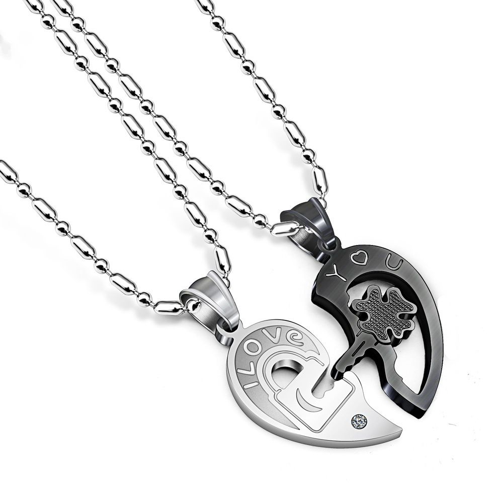 Wholesale Fashion Love Heart collarbone key pendant puzzle Titanium Couple Necklace | Wholesale Jewelry Only 0