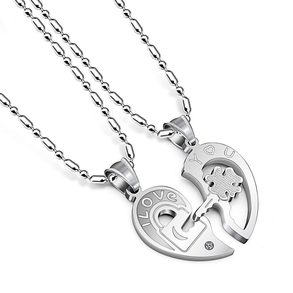 Wholesale Fashion Love Heart collarbone key pendant puzzle Titanium Couple Necklace | Wholesale Jewelry Only 3