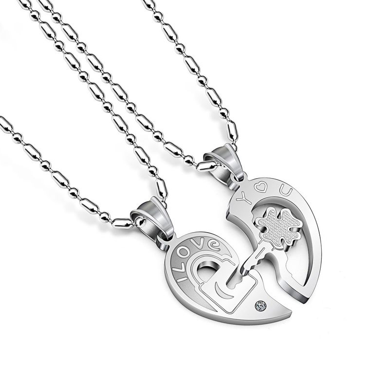 Wholesale Fashion Love Heart collarbone key pendant puzzle Titanium Couple Necklace | Wholesale Jewelry Only 3