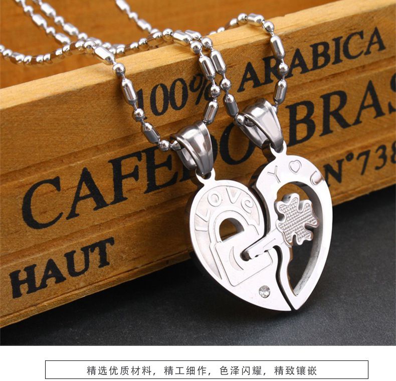 Wholesale Fashion Love Heart collarbone key pendant puzzle Titanium Couple Necklace | Wholesale Jewelry Only 4