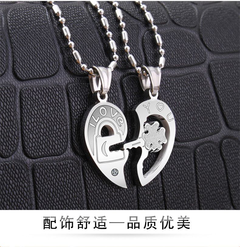 Wholesale Fashion Love Heart collarbone key pendant puzzle Titanium Couple Necklace | Wholesale Jewelry Only 5
