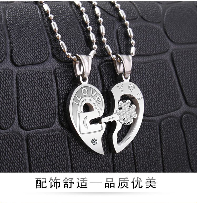 Wholesale Fashion Love Heart collarbone key pendant puzzle Titanium Couple Necklace | Wholesale Jewelry Only 5