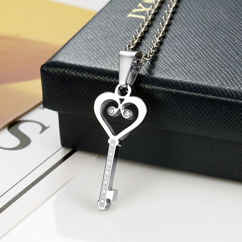 Pendant heart puzzle key couple titanium steel necklace sweater chain wholesale | Wholesale Jewelry Only 1