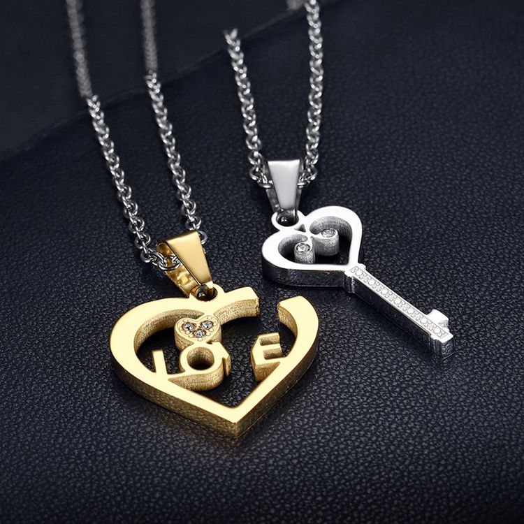 Pendant heart puzzle key couple titanium steel necklace sweater chain wholesale | Wholesale Jewelry Only 2