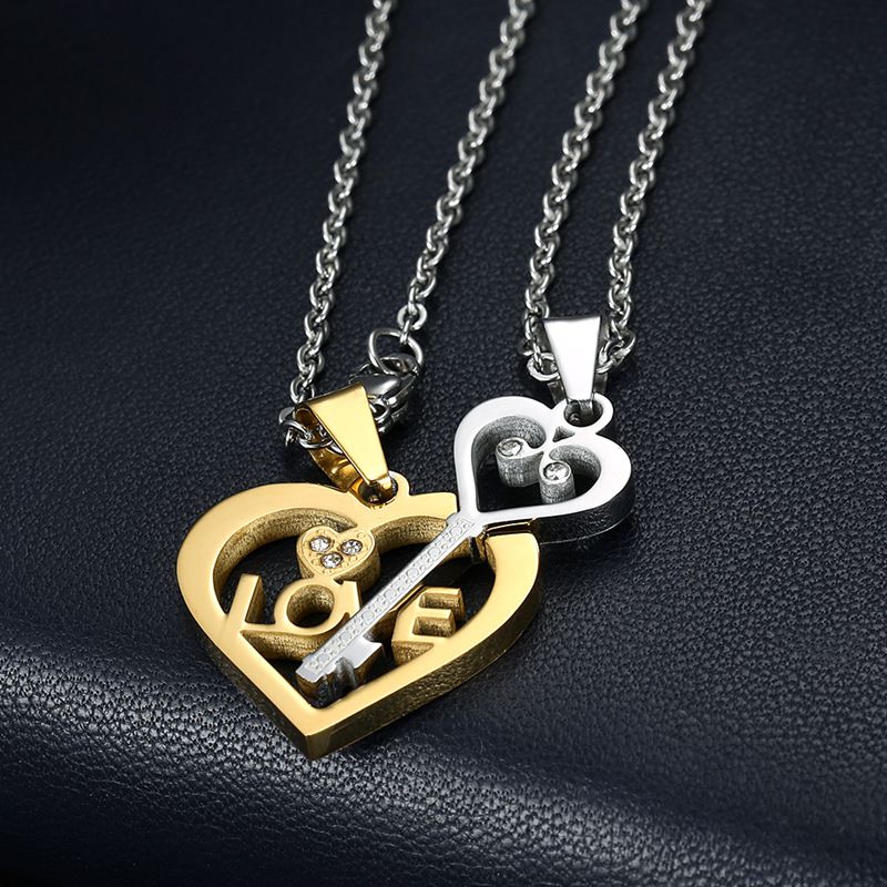 Pendant heart puzzle key couple titanium steel necklace sweater chain wholesale | Wholesale Jewelry Only 3