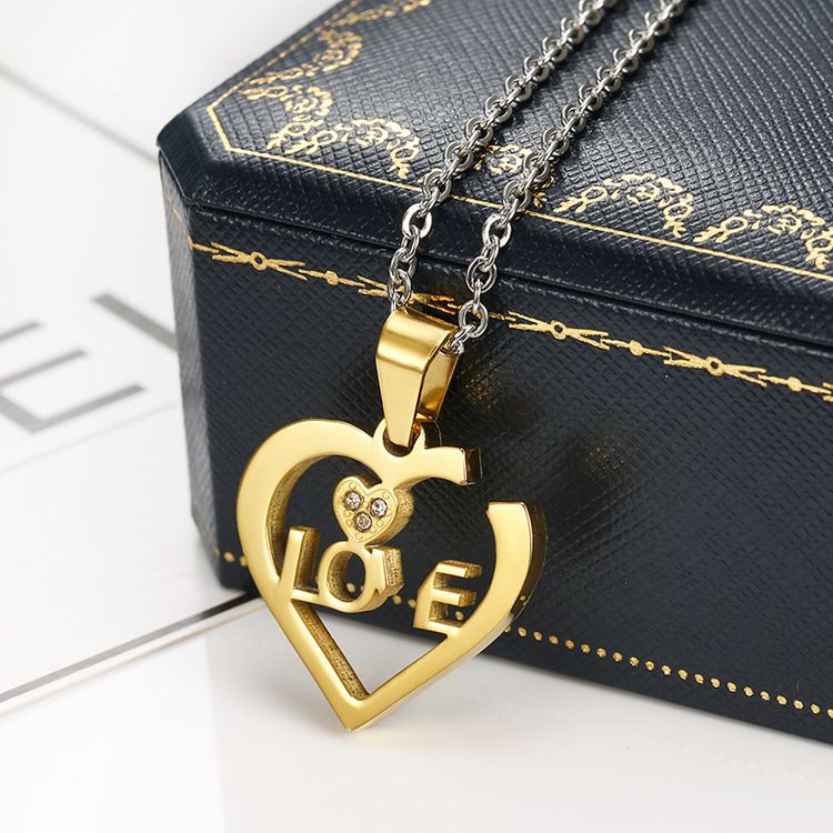 Pendant heart puzzle key couple titanium steel necklace sweater chain wholesale | Wholesale Jewelry Only 5