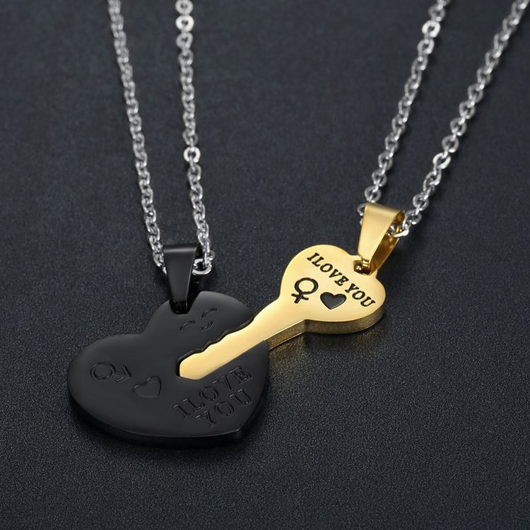 Wholesale Fashion sweet romantic heart-shaped key couple titanium steel necklace | Wholesale Jewelry Only 2