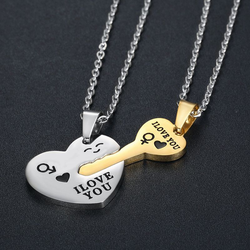 Wholesale Fashion sweet romantic heart-shaped key couple titanium steel necklace | Wholesale Jewelry Only 3