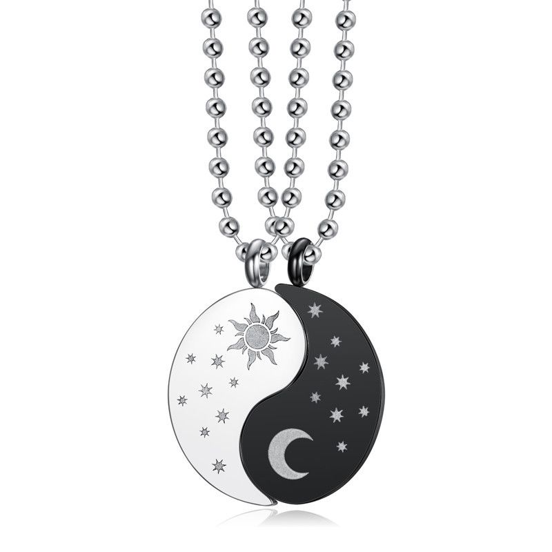 New hip-hop sun and moon gossip titanium stainless steel couple pendant necklace | Wholesale Jewelry Only 0