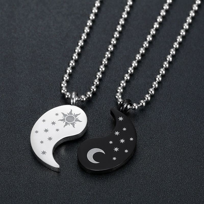 New hip-hop sun and moon gossip titanium stainless steel couple pendant necklace | Wholesale Jewelry Only 2