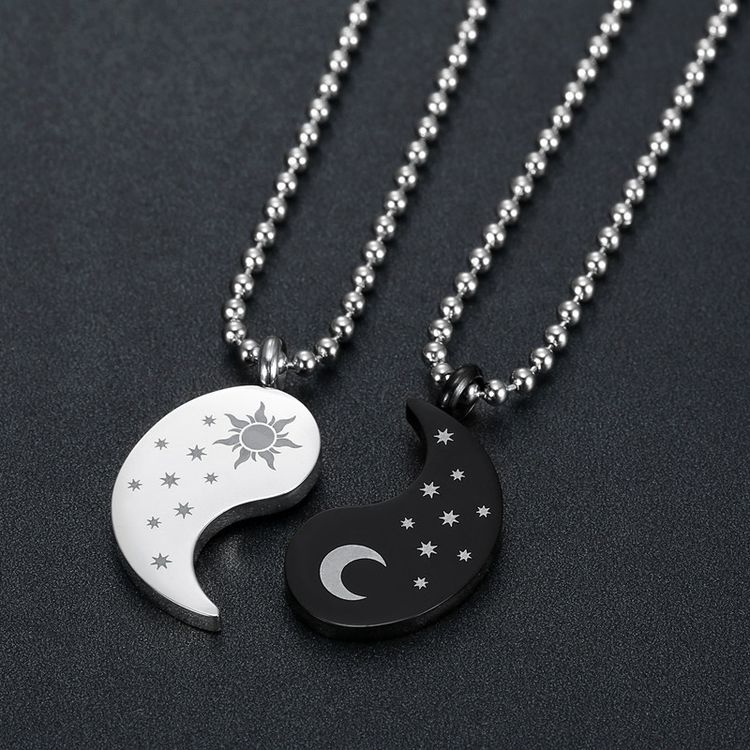 New hip-hop sun and moon gossip titanium stainless steel couple pendant necklace | Wholesale Jewelry Only 2