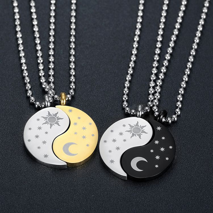 New hip-hop sun and moon gossip titanium stainless steel couple pendant necklace | Wholesale Jewelry Only 3