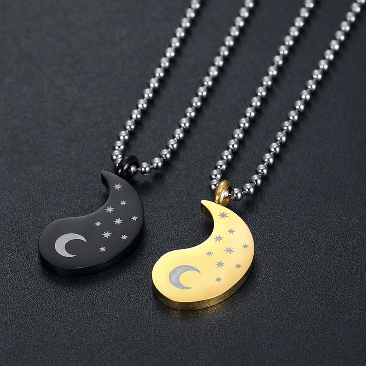 New hip-hop sun and moon gossip titanium stainless steel couple pendant necklace | Wholesale Jewelry Only 4