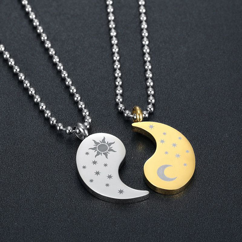 New hip-hop sun and moon gossip titanium stainless steel couple pendant necklace | Wholesale Jewelry Only 6