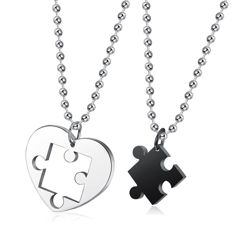 Fashion Classic Heart Puzzle Wholesale Stainless Steel Couple Necklace Pendant | Wholesale Jewelry Only 2