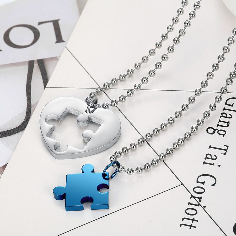 Fashion Classic Heart Puzzle Wholesale Stainless Steel Couple Necklace Pendant | Wholesale Jewelry Only 5