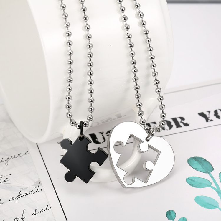 Fashion Classic Heart Puzzle Wholesale Stainless Steel Couple Necklace Pendant | Wholesale Jewelry Only 6