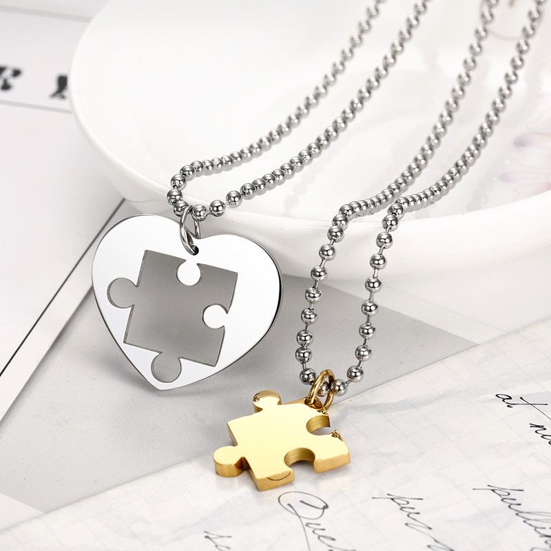 Fashion Classic Heart Puzzle Wholesale Stainless Steel Couple Necklace Pendant | Wholesale Jewelry Only 7