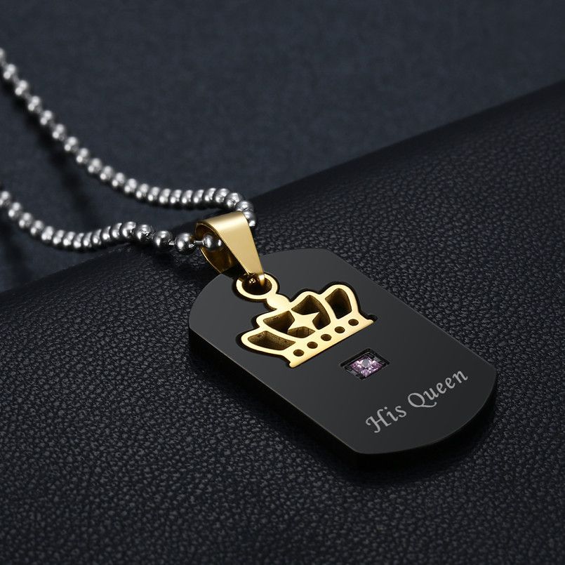Wholesale Crown Stainless Steel Couple Necklace Her King His Queen Military Pendant  | Wholesale Jewelry Only 2