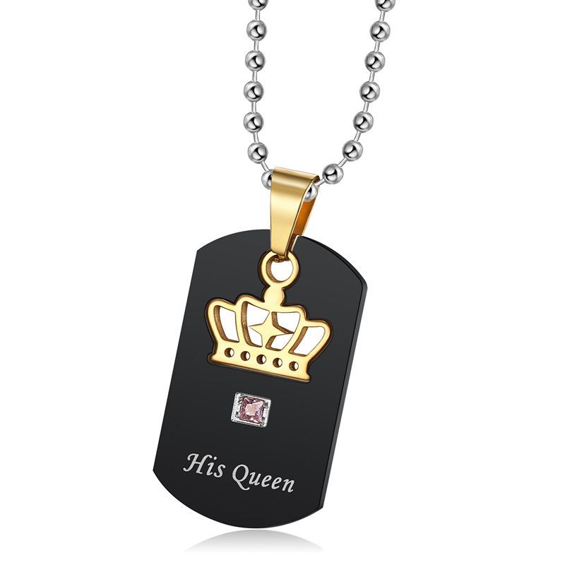 Wholesale Crown Stainless Steel Couple Necklace Her King His Queen Military Pendant  | Wholesale Jewelry Only 3