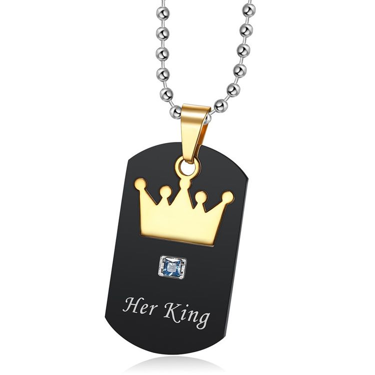 Wholesale Crown Stainless Steel Couple Necklace Her King His Queen Military Pendant  | Wholesale Jewelry Only 4