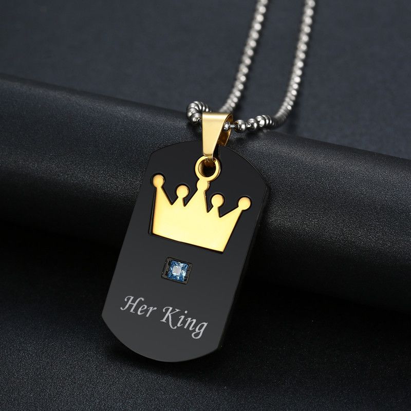 Wholesale Crown Stainless Steel Couple Necklace Her King His Queen Military Pendant  | Wholesale Jewelry Only 5
