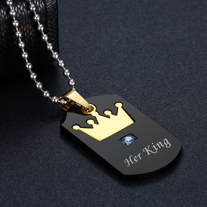 Wholesale Crown Stainless Steel Couple Necklace Her King His Queen Military Pendant  | Wholesale Jewelry Only 7