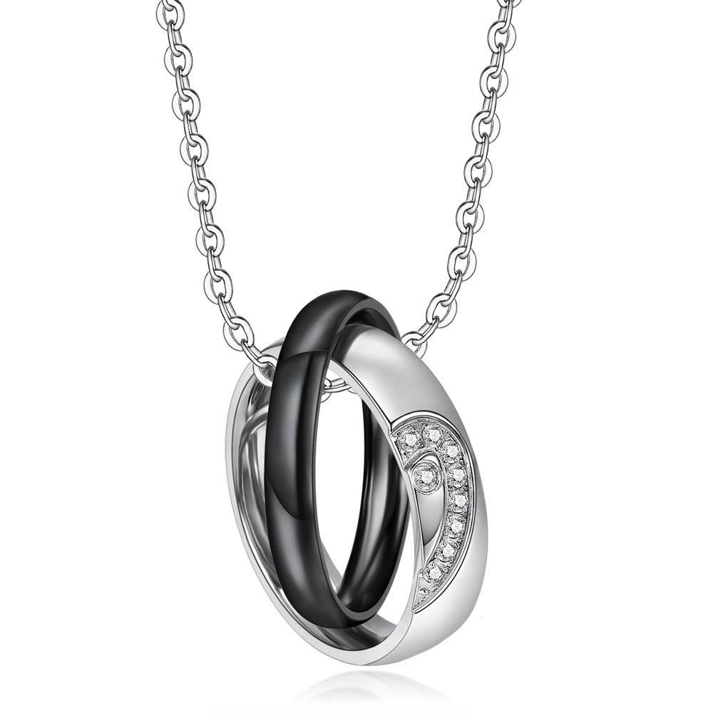 Fashion Heart Love CZ Jigsaw Titanium Couple Necklace | Wholesale Jewelry Only 2