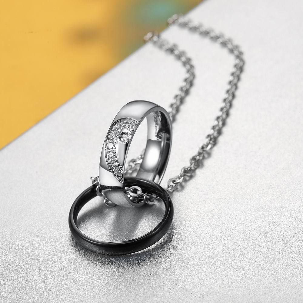 Fashion Heart Love CZ Jigsaw Titanium Couple Necklace | Wholesale Jewelry Only 4