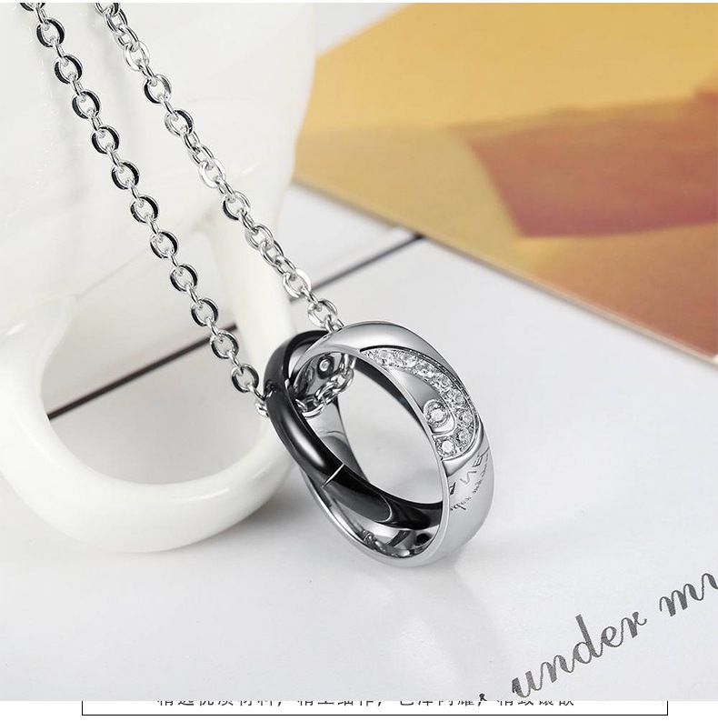 Fashion Heart Love CZ Jigsaw Titanium Couple Necklace | Wholesale Jewelry Only 5