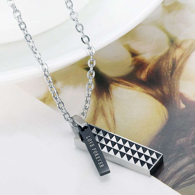 Sweet Style Wholesale Couple Rectangle Titanium Pendant Necklace Fine Hip Hop | Wholesale Jewelry Only 2