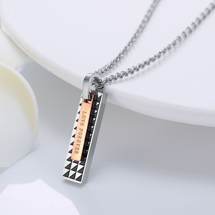 Sweet Style Wholesale Couple Rectangle Titanium Pendant Necklace Fine Hip Hop | Wholesale Jewelry Only 3