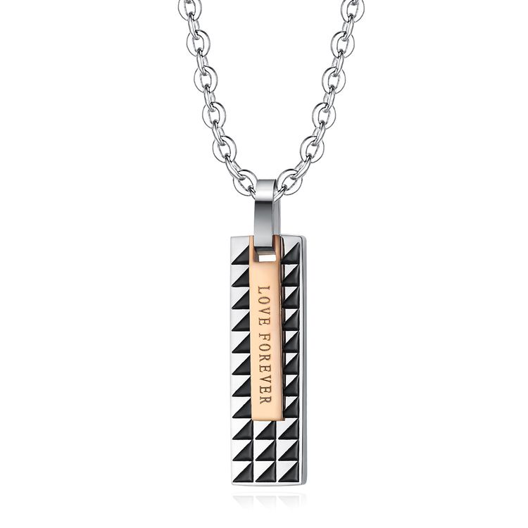 Sweet Style Wholesale Couple Rectangle Titanium Pendant Necklace Fine Hip Hop | Wholesale Jewelry Only 5