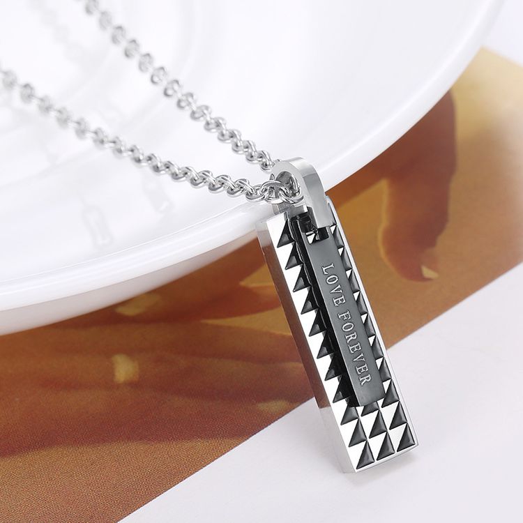 Sweet Style Wholesale Couple Rectangle Titanium Pendant Necklace Fine Hip Hop | Wholesale Jewelry Only 6