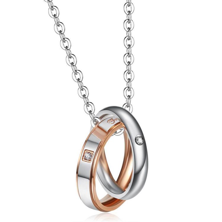 Europe and the United States hip-hop titanium steel couple necklace zirconia Rhinestone | Wholesale Jewelry Only 2