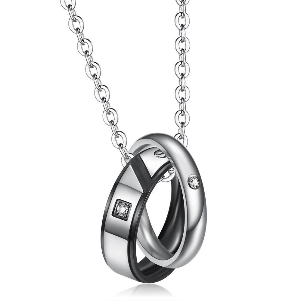 Europe and the United States hip-hop titanium steel couple necklace zirconia Rhinestone | Wholesale Jewelry Only 3