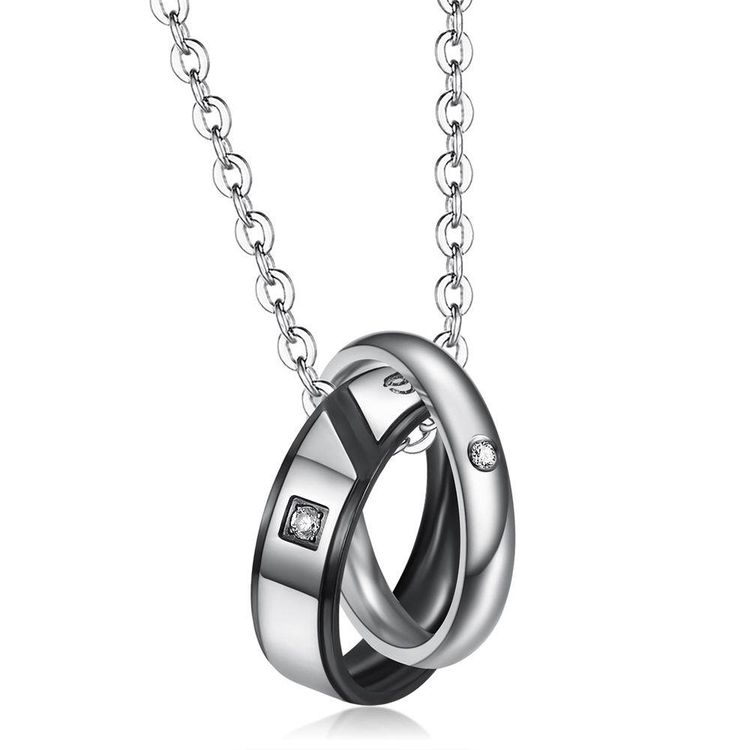 Europe and the United States hip-hop titanium steel couple necklace zirconia Rhinestone | Wholesale Jewelry Only 3