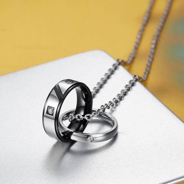 Europe and the United States hip-hop titanium steel couple necklace zirconia Rhinestone | Wholesale Jewelry Only 4