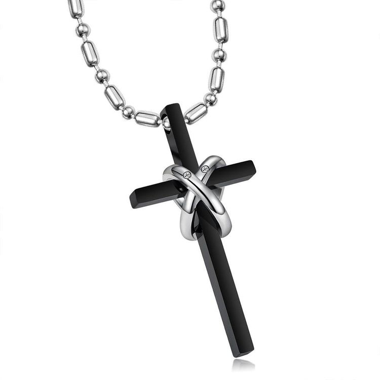 New Korean style titanium steel cross double ring CZ pendant couple necklace | Wholesale Jewelry Only 2